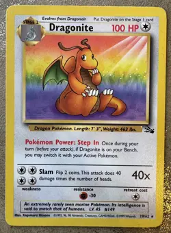 Rare Pokemon TCG Dragonite Fossil Card 19/62 Excellent Condition - Image 1