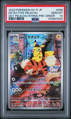 2023 POKEMON JPN SV-P PROMO #098 DETECTIVE PIKACHU PSA 10 - Image 1
