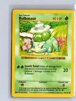 Bulbasaur 44/102 Common Base Set Shadowless Pokemon Unlimited Moderately Played - Image 1