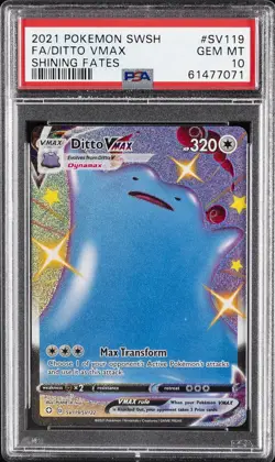 2021 POKEMON SWORD & SHIELD SHINING FATES #SV119 FULL ART/DITTO VMAX PSA 10 - Image 1