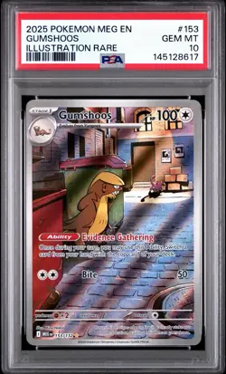 2025 Pokemon Mega Evolution Gumshoos 153/132 Illustration Rare PSA 10 - Image 1