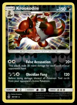 2017 POKEMON SUN AND MOON REVERSE FOIL KROOKODILE HOLO R #85 619 - Image 1