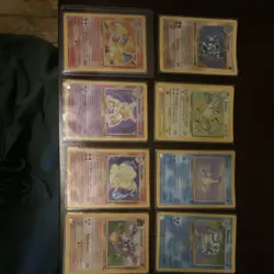 Pokemon Base Set Lot 8 Cards Charizard, Alakazam, Ninetales, Raichu, Lapras 1999 - Image 1