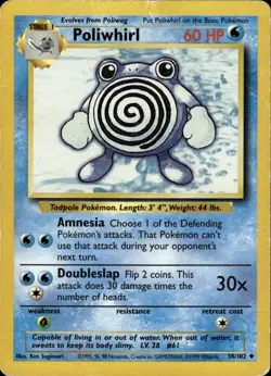 Poliwhirl Uncommon Base Set 038/102 Water Normal Pokemon Card - Image 1