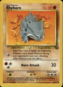 Rhyhorn Common Jungle 61/64 Fighting Unlimited Pokemon Card - Image 1