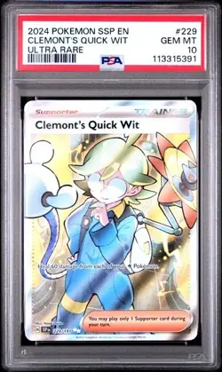 CLEMONT'S QUICK WIT Ultra Rare 2024 Pokemon Surging Sparks #229 PSA 10 GEM *bt - Image 1