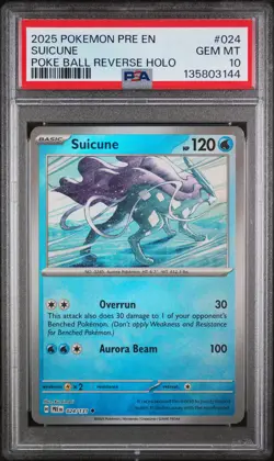 Pokemon Prismatic Evolutions Suicune Poke Ball Reverse Holo 024 PSA 10 - Image 1