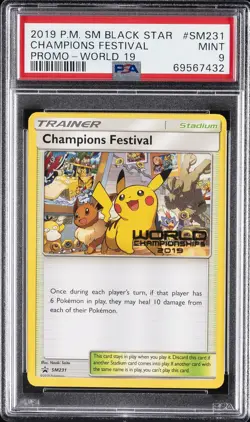 2019 POKEMON SM BLACK STAR PROMO WORLD 19 #SM231 CHAMPIONS FESTIVAL PSA 9 - Image 1