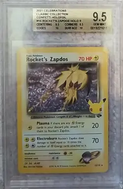 BGS Gem Mint 9.5 2021 Pokemon Celebrations Classic Coll Rocket's Zapdos Holo #15 - Image 1