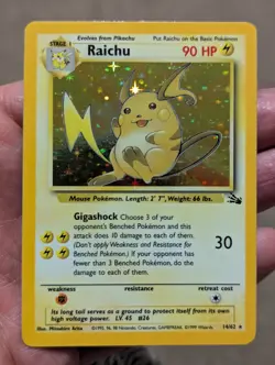 Pokemon Card Raichu 14/62 Fossil Holo 1999 MP Condition - Image 1