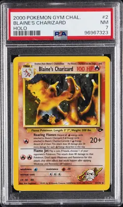 2000 POKEMON GYM CHALLENGE HOLO #2 BLAINE'S CHARIZARD PSA 7 - Image 1