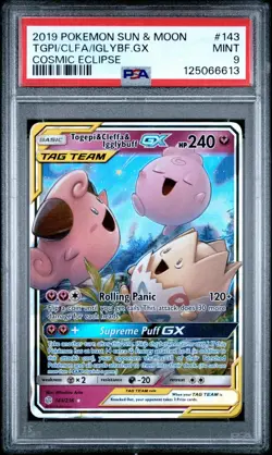 2019 POKEMON S&M TAG TEAM COSMIC ECLIPSE TOGEPI & CLEFFA & IGGLYBUFF GX PSA 9 - Image 1