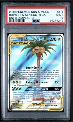 Pokemon TCG Rowlet & Alolan Exeggutor GX 215/236 Alternate Full Art PSA 9 - Image 1