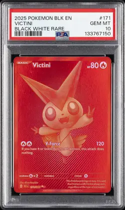 2025 POKEMON BLK EN-BLACK BOLT BLACK WHITE RARE #171 VICTINI PSA 10 - Image 1
