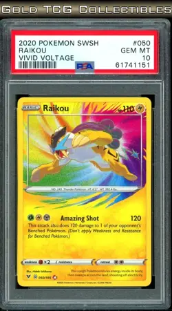 PSA 10 ⭐ Pokemon Raikou 050 Amazing Rare Vivid Voltage Full Art Graded Card - Image 1
