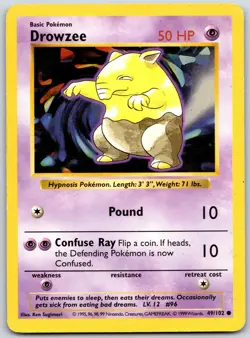 POKEMON BASE SET SHADOWLESS DROWZEE 49/102 COMMON UNLIMITED MP - Image 1