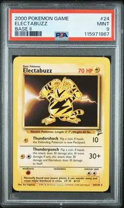 PSA 9 MINT 2000 POKEMON BASE SET 2 #24 ELECTABUZZ - Image 1