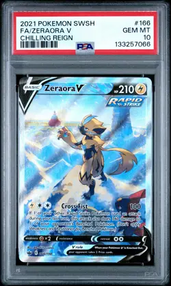 2021 Pokemon Sword & Shield Chilling Reign #166 Zeraora V Alt Art PSA 10 - Image 1
