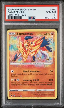 PSA 10 ZAMAZENTA 102 AMAZING RARE VIVID VOLTAGE POKEMON MJ - Image 1