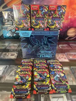 Pokemon 1 Phantasmal Flames ETB+ 3 Booster Bundles+ 11 Phantasmal Flames Packs!! - Image 1