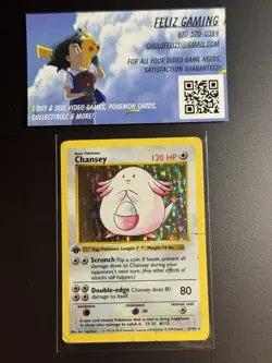 Pokemon TCG 1st Edition Chansey 003/102 Base Set (Shadowless) Holo Rare - Image 1