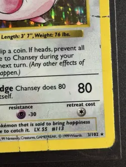 Pokemon TCG 1st Edition Chansey 003/102 Base Set (Shadowless) Holo Rare - Image 5