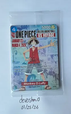One Piece Monkey D. Luffy US Voyage College Basketball Promo Card Gonzaga SEALED - Image 1