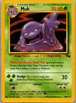 Muk 28/62 Rare Fossil Pokemon Unlimited Damaged - Image 1
