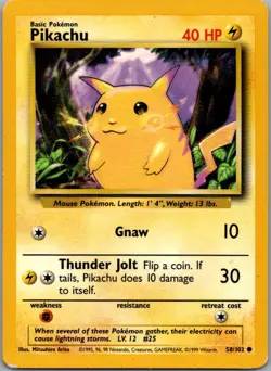 Pikachu 58/102 Common Base Set Unlimited Pokemon Moderately Played - Image 1