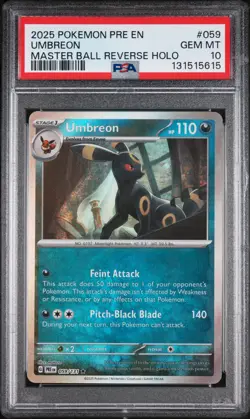 2025 POKEMON PRE EN-PRISMATIC EVOLUTIONS MASTER BALL REVERSE HOLO UMBREON PSA 10 - Image 1