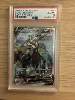 2021 POKEMON BATTLE STYLES FULL ART/RAPID STRIKE URSHIFU V 153 Alt Art PSA 10 - Image 1