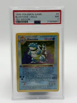 Pokemon TCG Blastoise Base Set Shadowless 1st Edition Holo PSA 7 2/102 English - Image 1