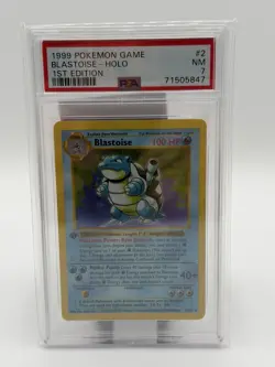 Pokemon TCG Blastoise Base Set Shadowless 1st Edition Holo PSA 7 2/102 English - Image 2