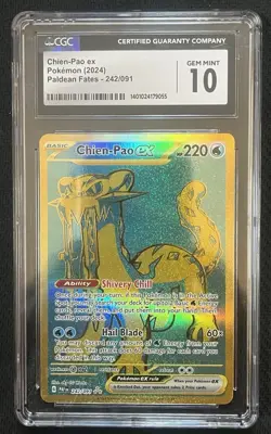CGC 10 Chien-Pao ex 242/091 Paldean Fates Gold Secret Rare Pokemon Card GEM MINT - Image 1