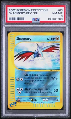 2002 POKEMON EXPEDITION #63 SKARMORY-REVERSE FOIL PSA 8 - Image 1