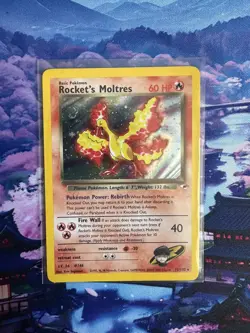 Pokemon Rocket's Moltres Holo Rare 12/132 Gym Heroes WOTC MP Swirl 💫 - Image 1