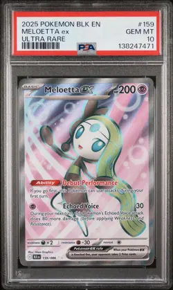 2025 POKEMON BLK EN-BLACK BOLT ULTRA RARE #159 MELOETTA EX PSA 10 - Image 1