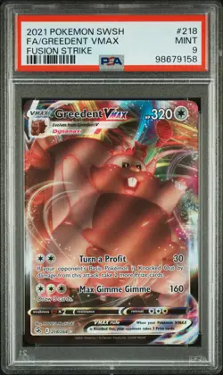 2021 POKEMON SWORD & SHIELD FUSION STRIKE #218 FULL ART/GREEDENT VMAX PSA 9 - Image 1