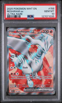 PSA 10 RESHIRAM #158 ULTRA RARE FULL ART 2025 POKEMON WHT EN WHITE FLARE - Image 1