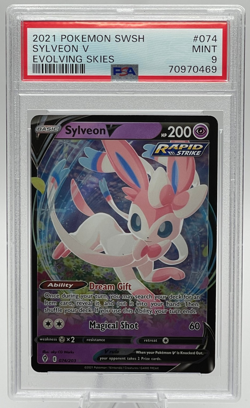 2021 POKEMON SWORD & SHIELD EVOLVING SKIES #074 SYLVEON V PSA 9 MINT - Image 1