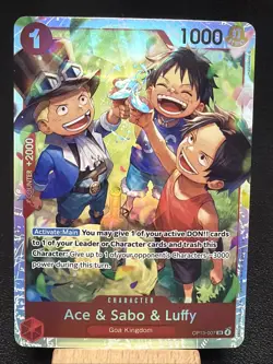 One Piece CG Ace & Sabo & Luffy OP13-007 Carrying On His Will Super Rare R - Image 1