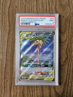 Rowlet & Alolan Exeggutor GX (Alternate Full Art) 215/236 Sm-Unified Minds PSA 9 - Image 1