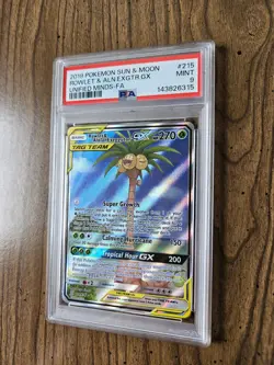 Rowlet & Alolan Exeggutor GX (Alternate Full Art) 215/236 Sm-Unified Minds PSA 9 - Image 3