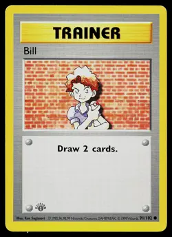 Pokemon Card - Bill Base Set (Shadowless) 91/102 Common 1st Edition - Image 1