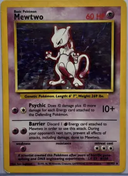 Pokemon Mewtwo 10/102 Base Set 60 HP Holo Rare Wizards 1999 Vintage Card - Image 1