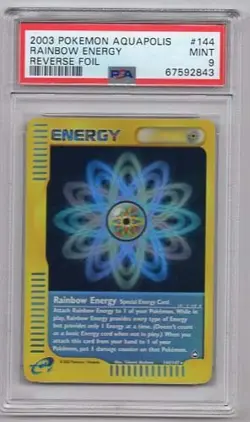 RAINBOW ENERGY #144 HOLOFOIL POKEMON AQUAPOLIS PSA #67592843 GRADED MINT 9 2003 - Image 1