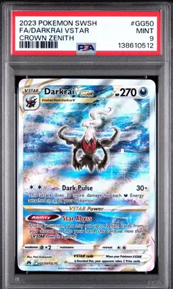 2023 POKEMON SWORD & SHIELD CROWN ZENITH #GG50 FULL ART/DARKRAI VSTAR PSA 9 - Image 1