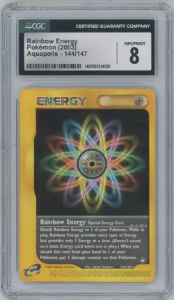 Rainbow Energy Aquapolis 144/147 CGC 8 NM/Mint Pokemon 2003 Secret Rare - Image 1