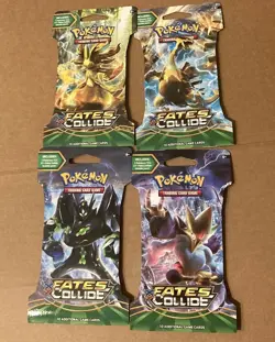 Pokemon FATES COLLIDE Sleeved Booster Pack COMPLETE ART SET - 4 Packs SEALED - Image 1