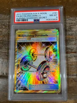 POKEMON 2017 Sun Moon Burning Shadows Full Art BODYBUILDING DUMBBELLS #161 PSA 8 - Image 1